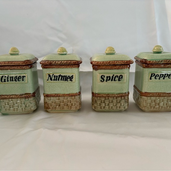 Other - Vintage Japanese Green Ceramic Spice Canister Set - 4 Piece